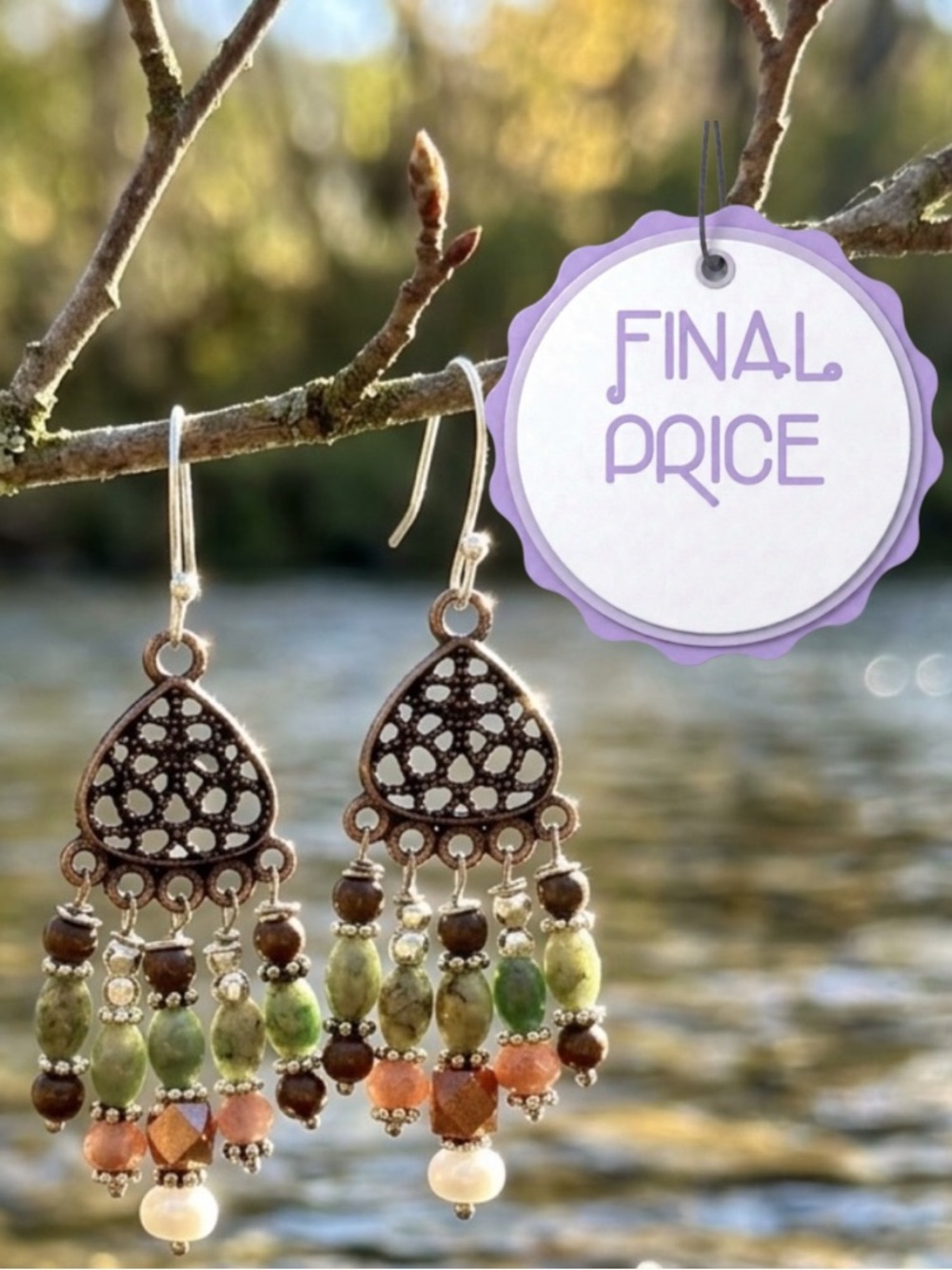 Bohemian Turquoise & Peach Moonstone Dangle Earrings